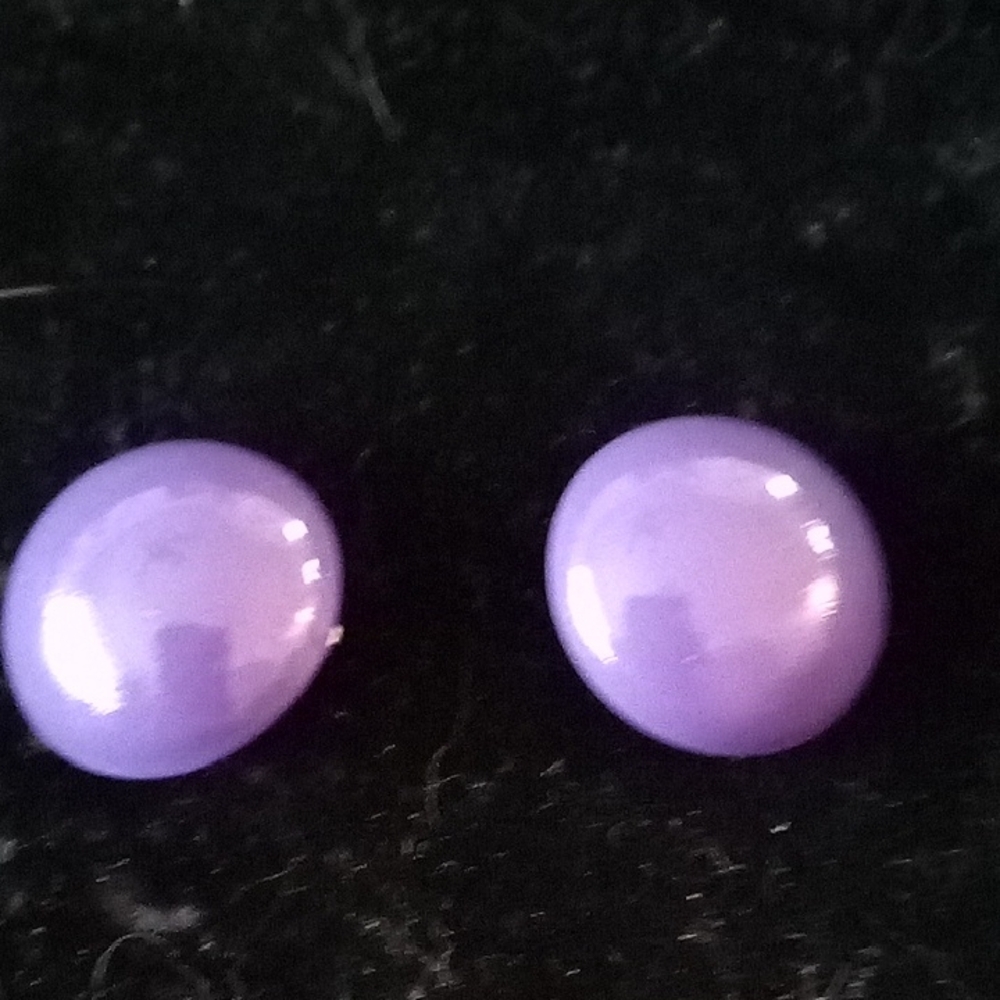 Purple Round Cabochon Stud Clip On Earrings